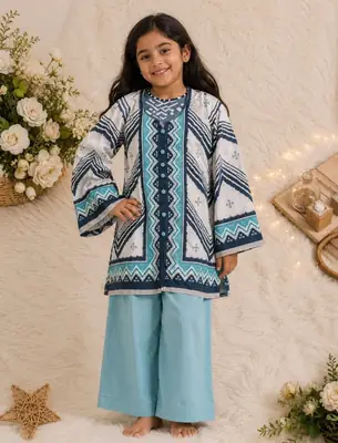 3 Pcs Girl's Lawn Printed Shirt And Trouser Suit