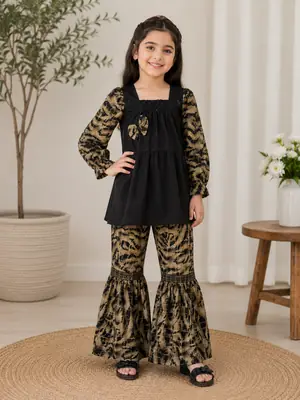 1 Pc Girl's Lawn Printed Frock And Trouser Set thumbnail 2