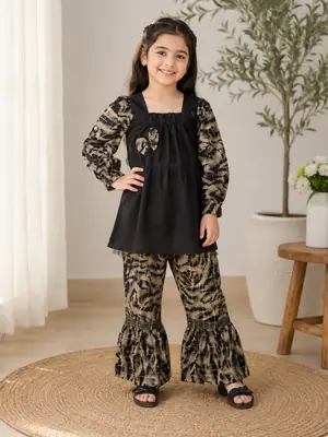 1 Pc Girl's Lawn Printed Frock And Trouser Set thumbnail 3