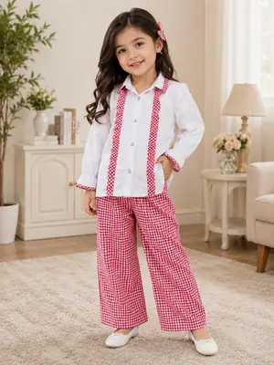 2 Pcs Girl's Cotton Printed Shirt And Trouser Suit