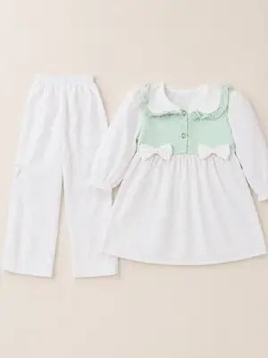 2 Pcs Girl's Cotton Printed Frock And Trouser Set thumbnail 2