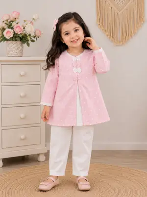 2 Pcs Girl's Cotton Printed Shirt And Trouser Suit