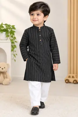 2 Pcs Boy's Raw Silk Printed Kurta And Pajama