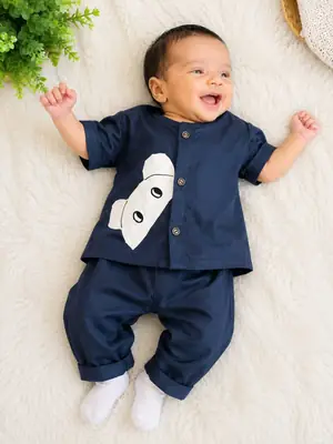 Baby Boy Lawn Plain Shirt & Shorts Set thumbnail 2