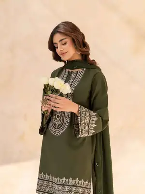 3 Pcs Women's Stitched Cotton Embroidered Suit thumbnail 4