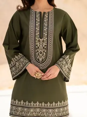 3 Pcs Women's Stitched Cotton Embroidered Suit thumbnail 7