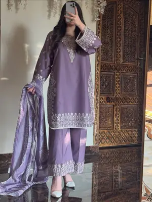 3 Pcs Women's Stitched Cotton Lawn Embroidered Suit thumbnail 2