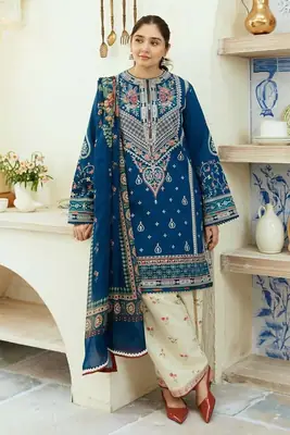 3 Pcs Women's Stitched Cotton Lawn Embroidered Suit