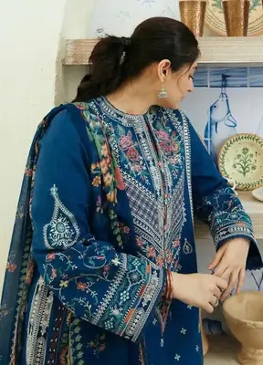 3 Pcs Women's Stitched Cotton Lawn Embroidered Suit thumbnail 2