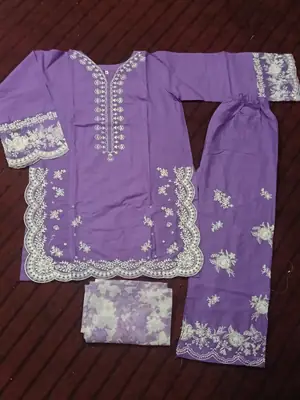 3 Pcs Women's Stitched Cotton Lawn Embroidered Suit thumbnail 5
