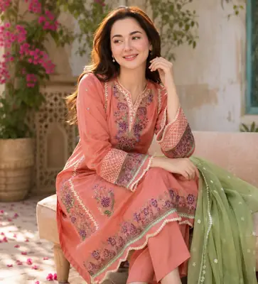 3 Pcs Women's Stitched Cotton Lawn Embroidered Suit thumbnail 7