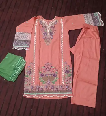 3 Pcs Women's Stitched Cotton Lawn Embroidered Suit thumbnail 8