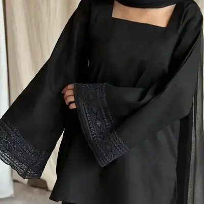 3 Pcs Women's Stitched trendy Farshi shalwar Cotton Lawn Embroidered Suit thumbnail 3