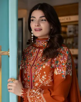Rust Royal 3 Pcs Women's Stitched Linen Embroidered Suit thumbnail 4