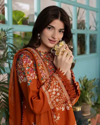 Rust Royal 3 Pcs Women's Stitched Linen Embroidered Suit thumbnail 6