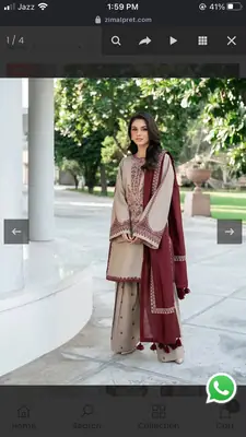 Zara 3 Pcs Women's Stitched Linen Embroidered Suit