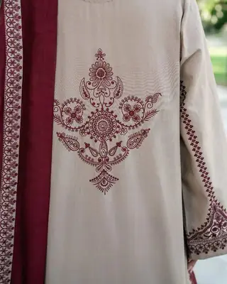 Zara 3 Pcs Women's Stitched Linen Embroidered Suit thumbnail 4