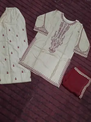 Zara 3 Pcs Women's Stitched Linen Embroidered Suit thumbnail 7