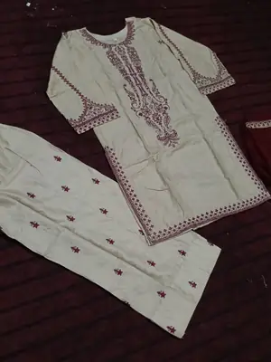 Zara 3 Pcs Women's Stitched Linen Embroidered Suit thumbnail 8