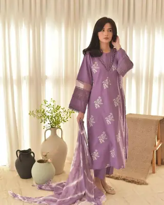 juliet grace 3 Pcs Women's Stitched Linen Embroidered Suit thumbnail 2