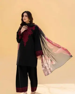 Mahnoor 3 Pcs Women's Stitched Linen Embroidered Suit thumbnail 3