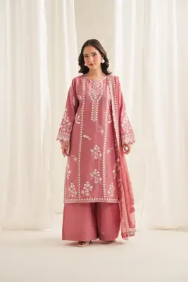 Pinki 3 Pcs Women's Stitched Linen Embroidered Suit