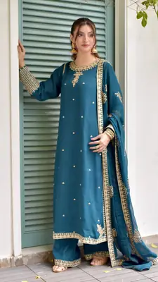 Zimal 3 Pcs Women's Stitched Linen Embroidered Suit
