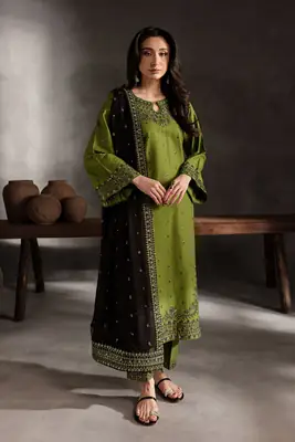 Ezah 3 Pcs Women's Stitched Linen Embroidered Suit
