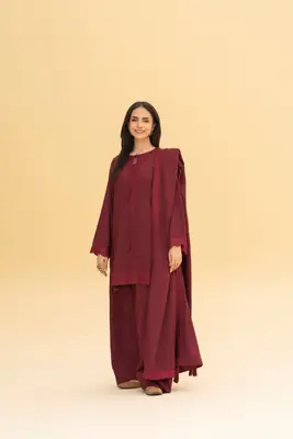 Ayla Maroon 3 Pcs Women's Stitched Linen Embroidered Suit
