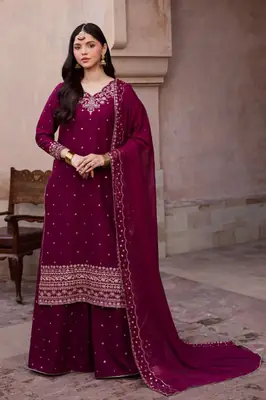 Mehfil E Rang 3 Pcs Women's Stitched Linen Embroidered Suit