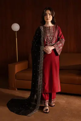 Adab 3 Pcs Women's Stitched Linen Embroidered Suit