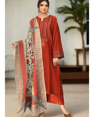Ayat 3 Pcs Women's Stitched Linen Embroidered Suit