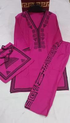 Pink Linen Printed 3Pc Set with Bag thumbnail 2