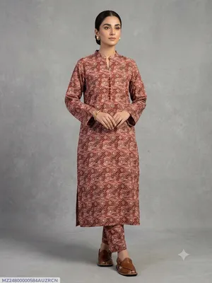 2 Pcs Women's Stitched Cotton Printed Shirt And Trouser