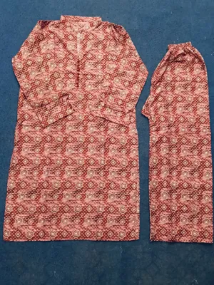 2 Pcs Women's Stitched Cotton Printed Shirt And Trouser thumbnail 2