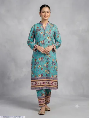 2 Pcs Women's Stitched Cotton Printed Shirt And Trouser