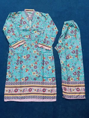 2 Pcs Women's Stitched Cotton Printed Shirt And Trouser thumbnail 2