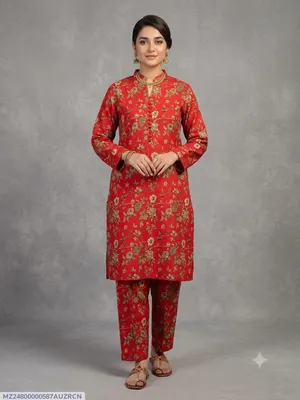 2 Pcs Women's Stitched Cotton Printed Shirt And Trouser
