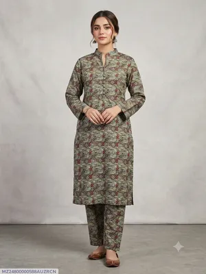 2 Pcs Women's Stitched Cotton Printed Shirt And Trouser