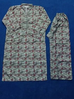 2 Pcs Women's Stitched Cotton Printed Shirt And Trouser thumbnail 2
