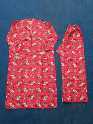 2 Pcs Women's Stitched Cotton Printed Shirt And Trouser thumbnail 2