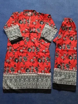 2 Pcs Women's Stitched Cotton Printed Shirt And Trouser thumbnail 2