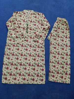 2 Pcs Women's Stitched Cotton Printed Shirt And Trouser thumbnail 2