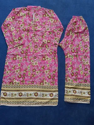 2 Pcs Women's Stitched Cotton Printed Shirt And Trouser thumbnail 2