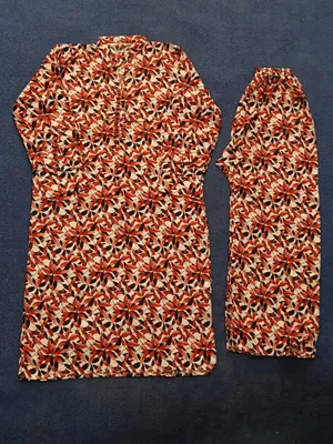 2 Pcs Women's Stitched Cotton Printed Shirt And Trouser thumbnail 2