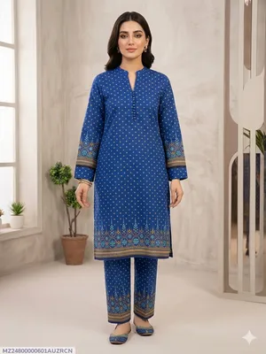 2 Pcs Women's Stitched Cotton Printed Shirt And Trouser