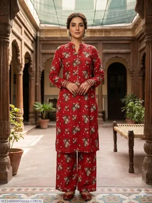 2 Pcs Women's Stitched Cotton Printed Shirt And Trouser