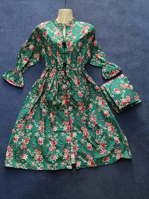 2 Pcs Women's Stitched poly Cotton Printed Frock And Trouser thumbnail 2