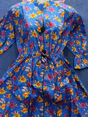 2 Pcs Women's Stitched poly Cotton Printed Frock And Trouser thumbnail 3