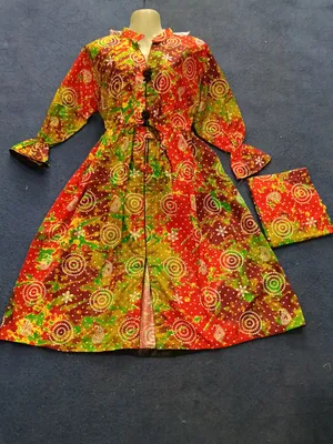 2 Pcs Women's Stitched poly Cotton Printed Frock And Trouser thumbnail 2